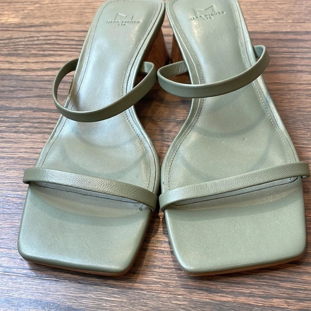 Marc Fisher LTD BRENT HEELED SLIDE SANDAL 7M Leather Square toe - Picture 7 of 11